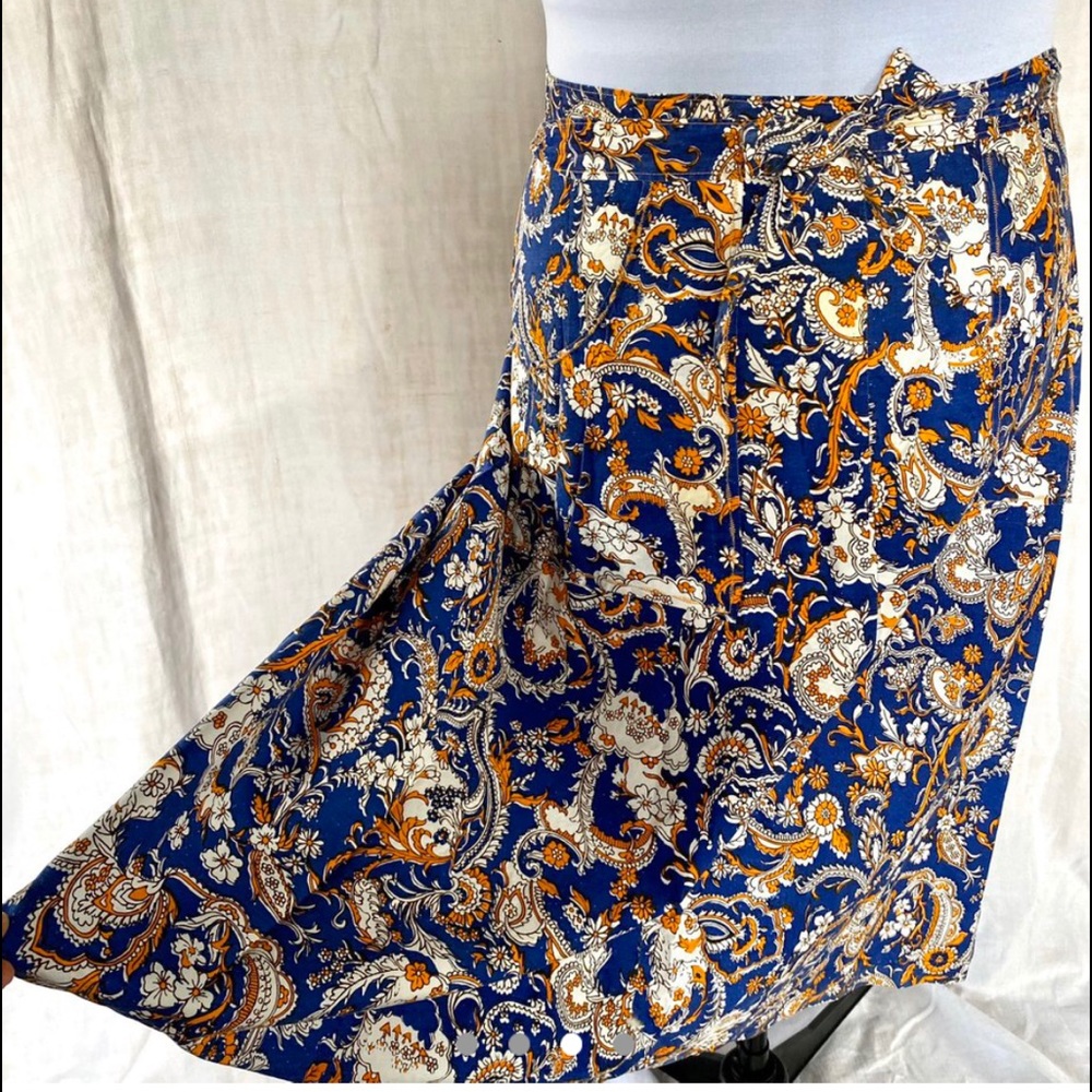 Vintage Crisp Cotton Wrap Midi Skirt Handmade